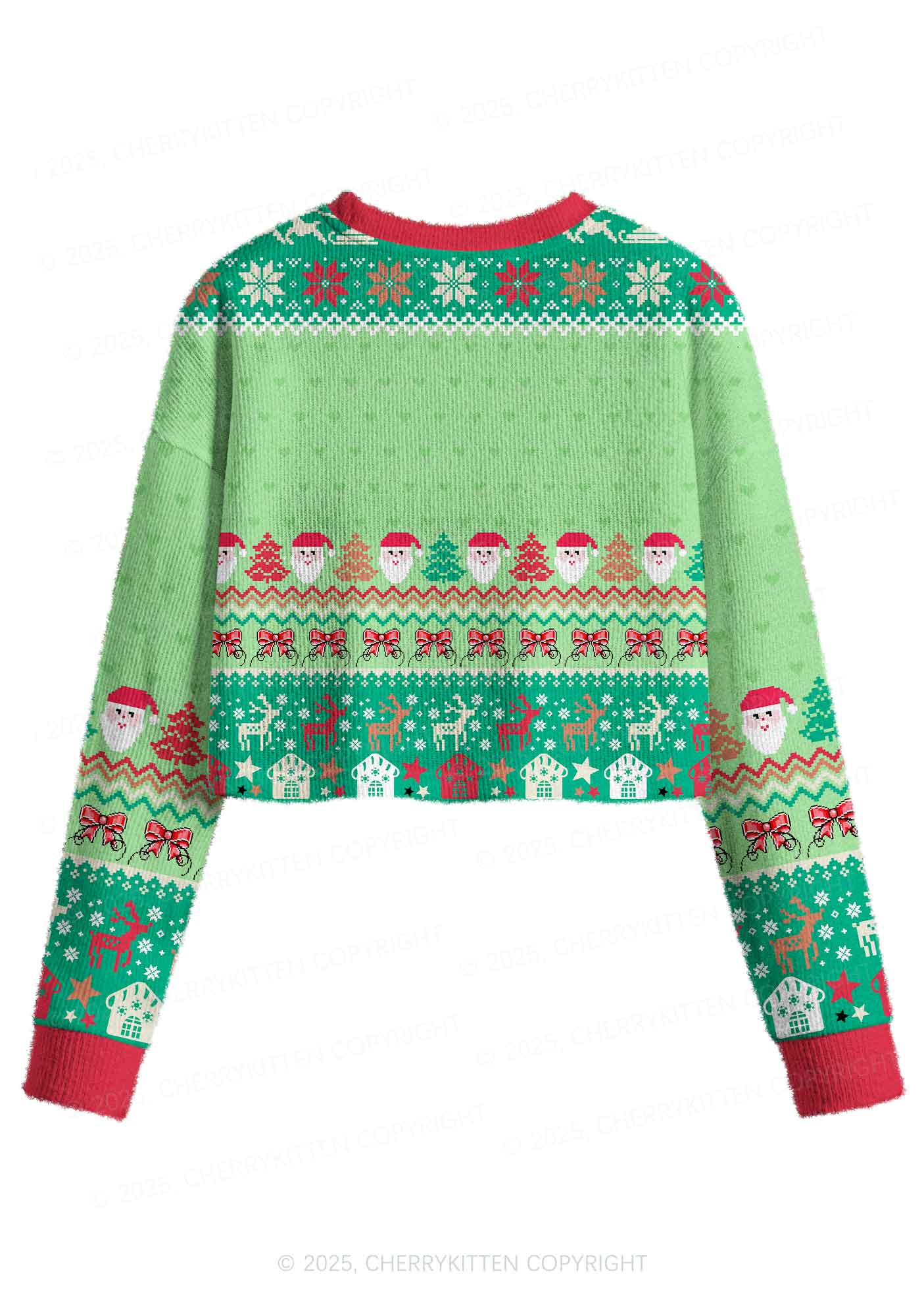 Santas Favorite Ho Y2K Christmas Crop Knit Sweatshirt Cherrykitten