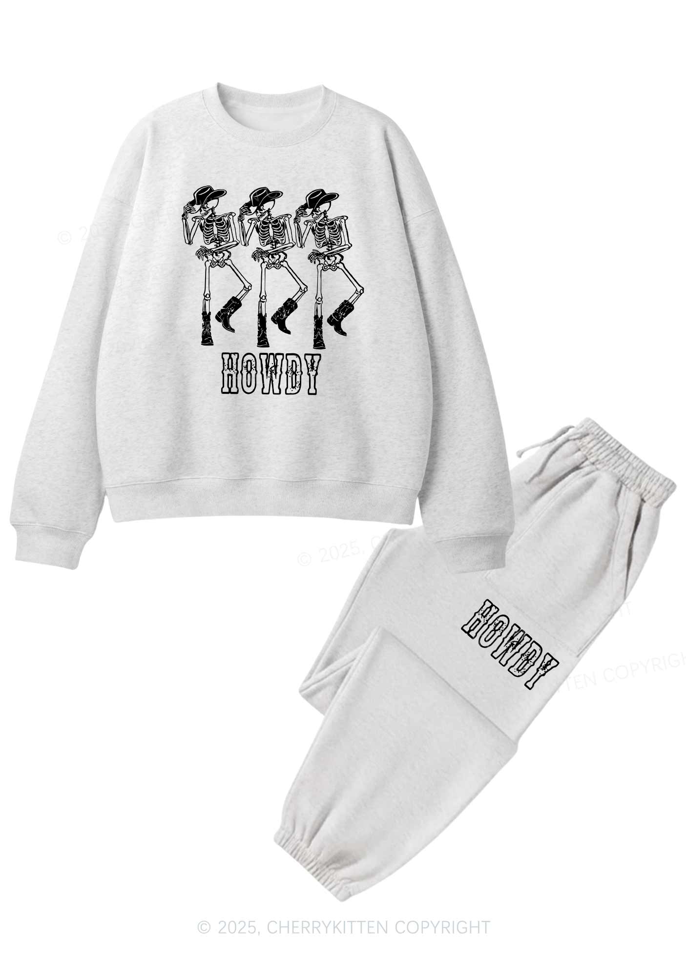 Halloween Howdy Dancing Skeletons Y2K Fleece Sweatshirts Set Cherrykitten