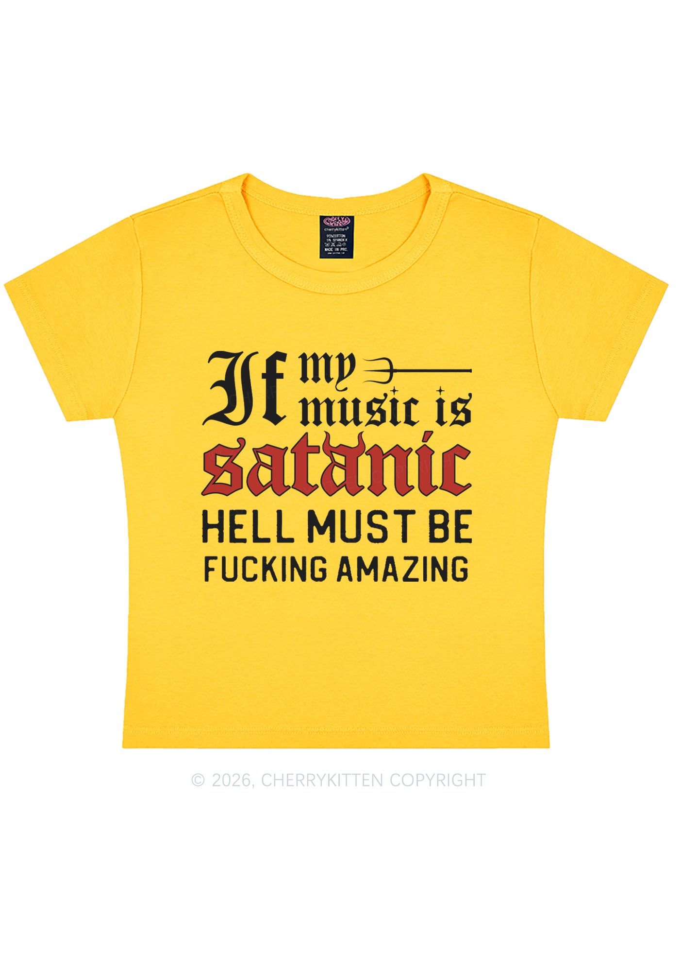 Halloween My Music Is Satanic Y2K Baby Tee Cherrykitten