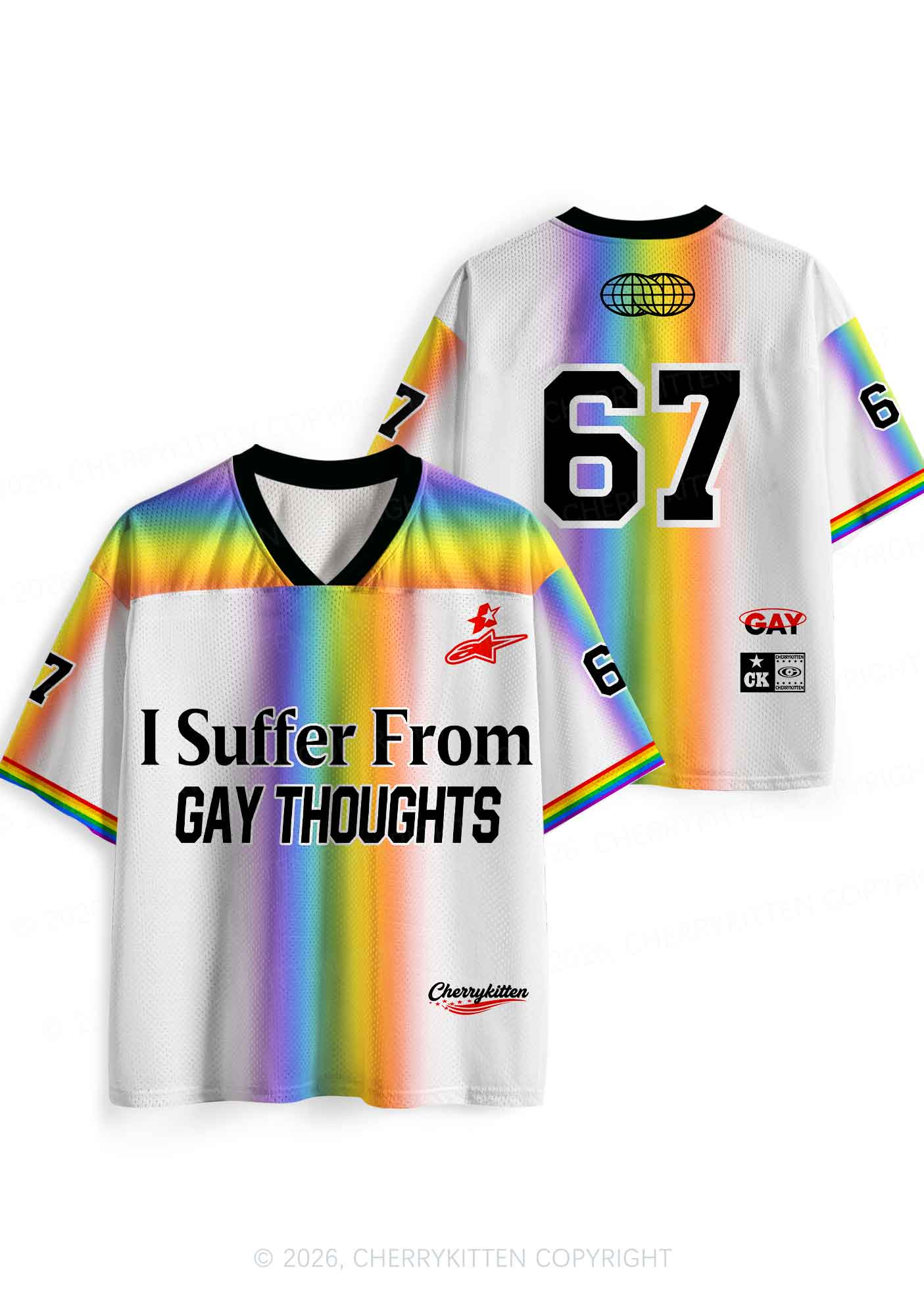 Rainbow Stripes Gay Thoughts Pride Y2K Sport Jersey Shirts Cherrykitten