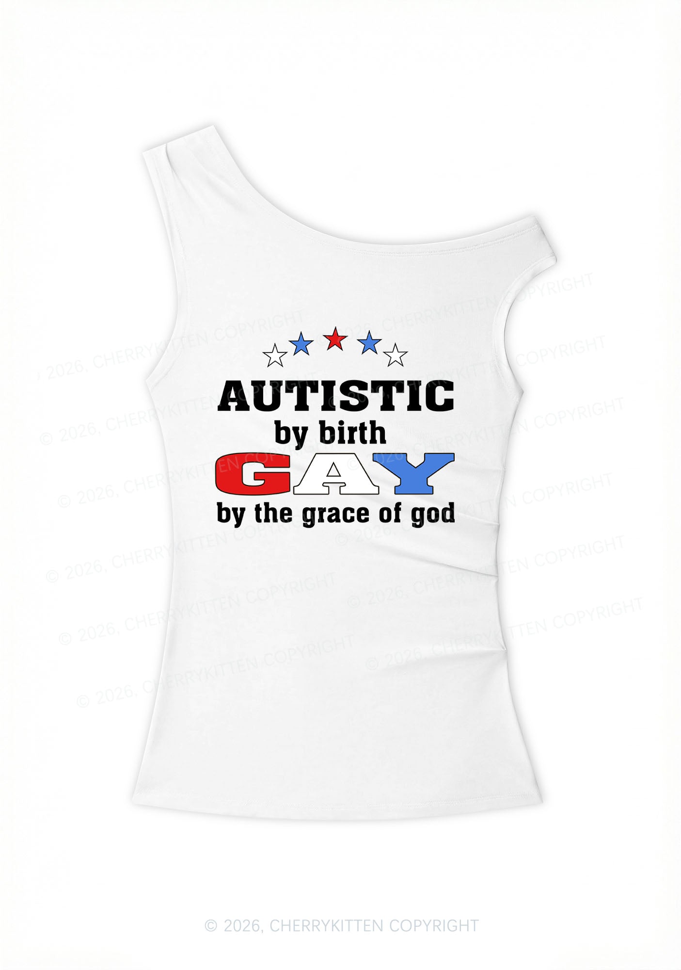 Autistic By Birth Gay Y2K Off Shoulder Tank Top Cherrykitten
