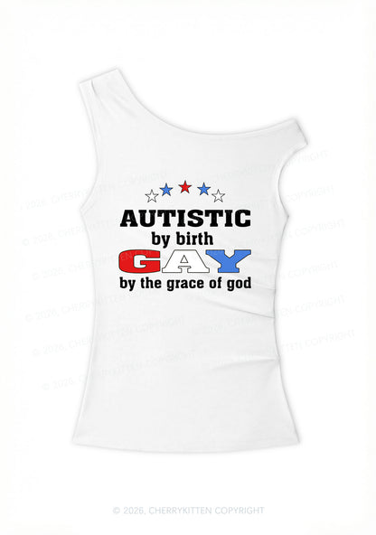 Autistic By Birth Gay Y2K Off Shoulder Tank Top Cherrykitten