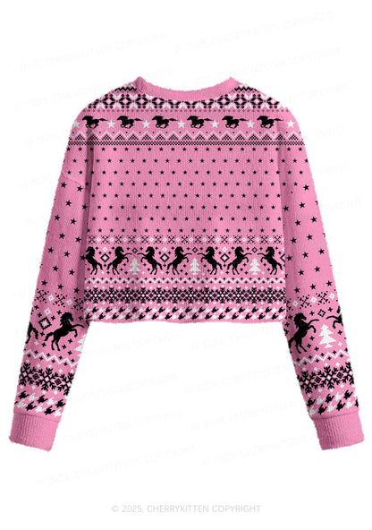 Ride A Mustache Y2K Christmas Crop Knit Sweatshirt Cherrykitten