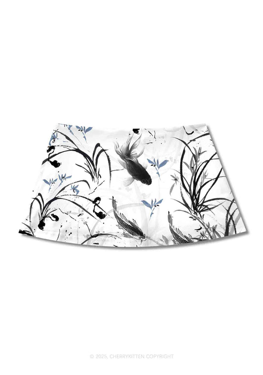 Ink Carp Y2K Print Mini Skirt Cherrykitten