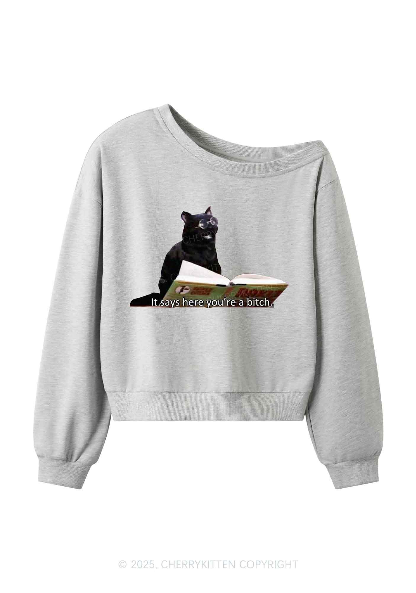 It Says Here You're A Bixxh Y2K Off Shoulder Sweatshirts Cherrykitten