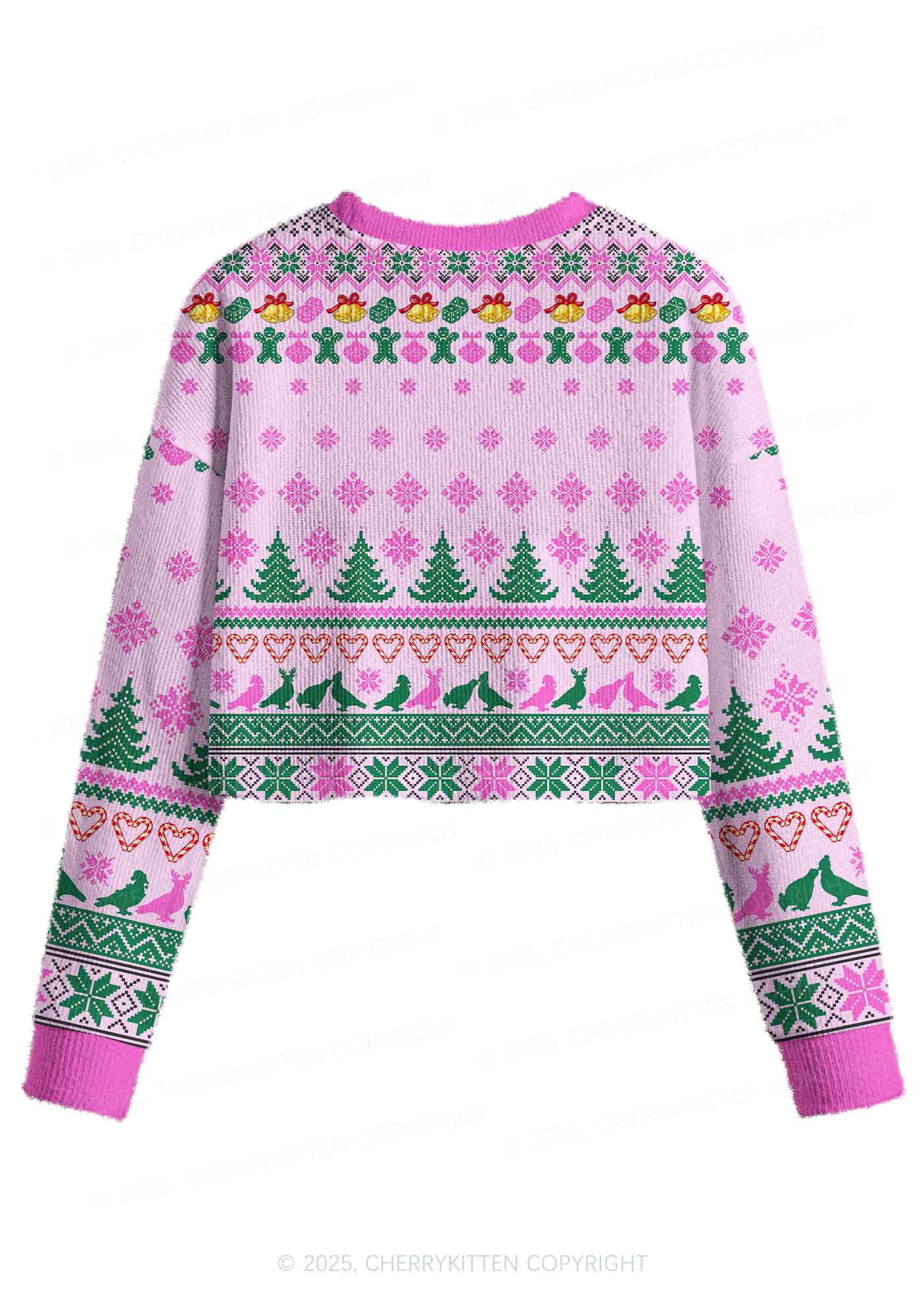 Christmas Pigeon Y2K Christmas Crop Knit Sweatshirt Cherrykitten