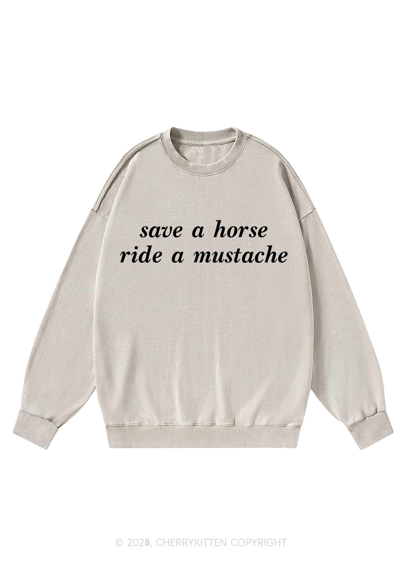 Ride A Mustache Y2K Washed Sweatshirts Cherrykitten