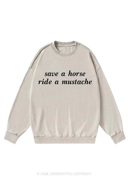 Ride A Mustache Y2K Washed Sweatshirts Cherrykitten