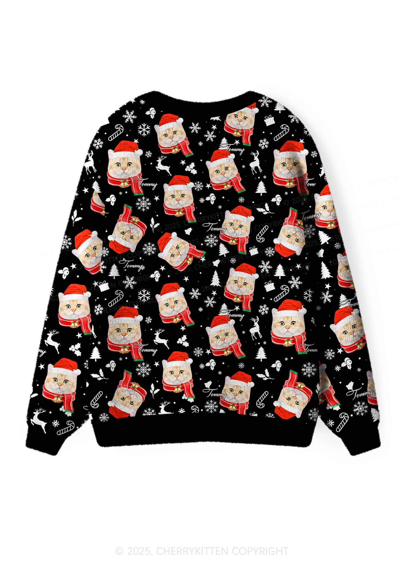 Custom Cat Face Y2K Christmas Cardigan Knit Sweatshirt Cherrykitten