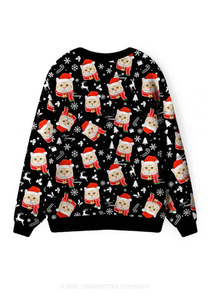 Custom Cat Face Y2K Christmas Cardigan Knit Sweatshirt Cherrykitten