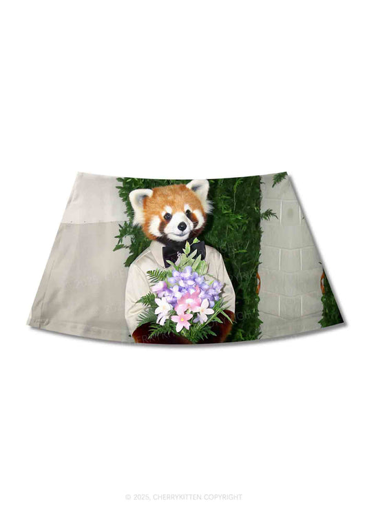 Red Panda Bouquet Y2K Print Mini Skirt Cherrykitten