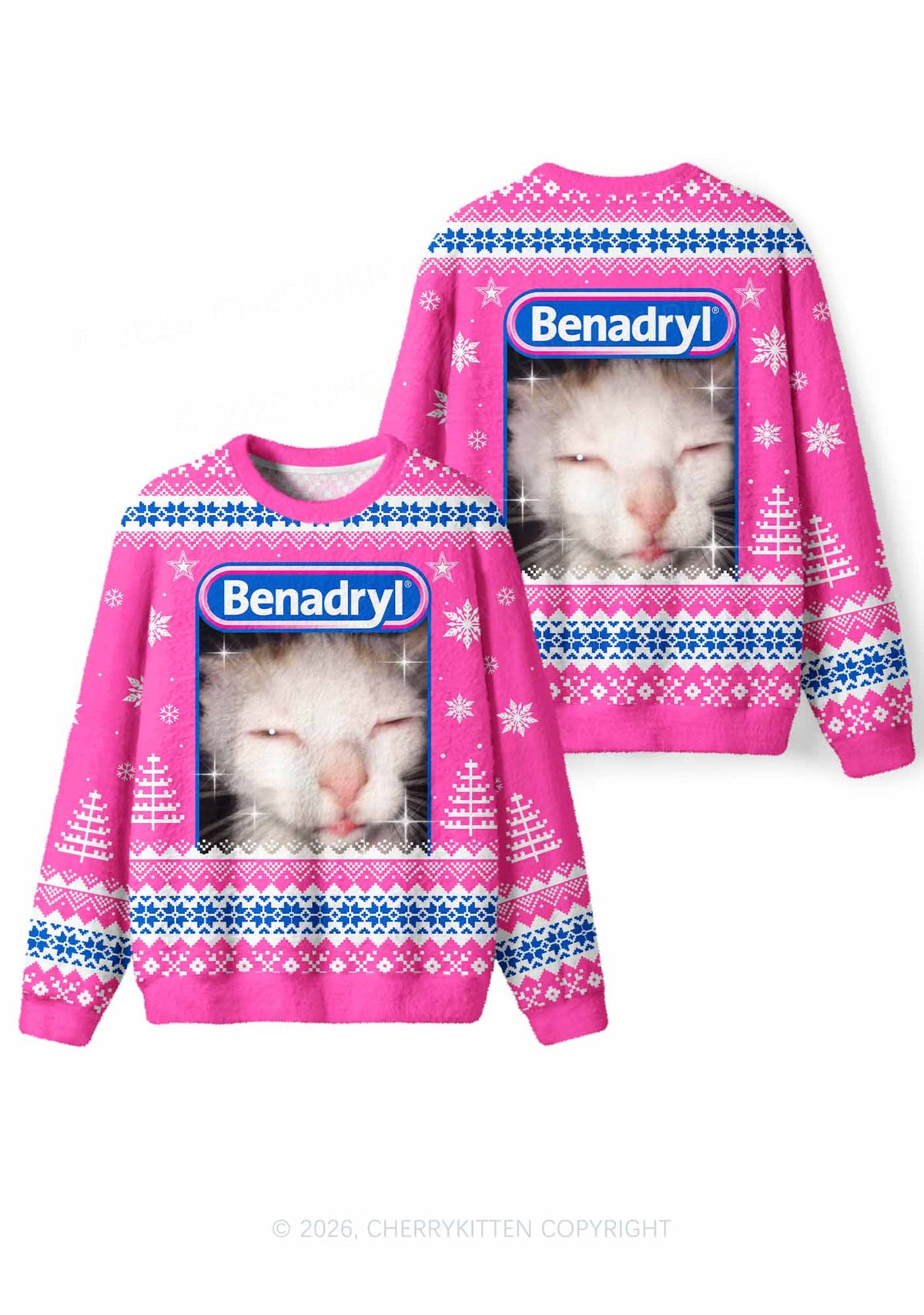 Sleepy Cat Y2K Knit Sweatshirt Cherrykitten