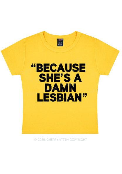 She's A Damn Lesbian Y2K Baby Tee Cherrykitten