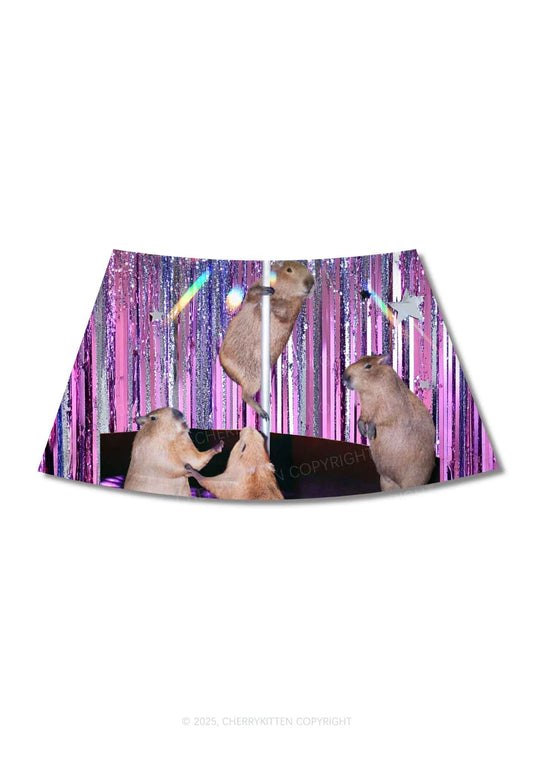 Capybaras Disco Night Y2K Print Mini Skirt Cherrykitten
