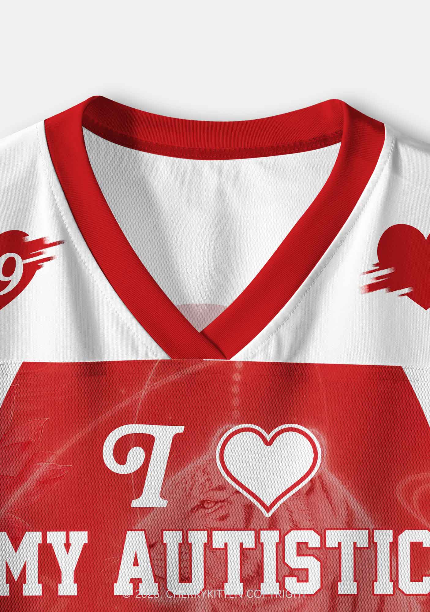 Red I Love My Autistic GF Y2K Crop Sport Jersey Shirts Cherrykitten