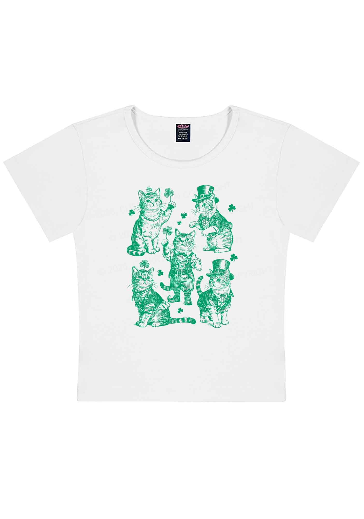 Green Lucky Cats St Patricks Y2K Baby Tee Cherrykitten