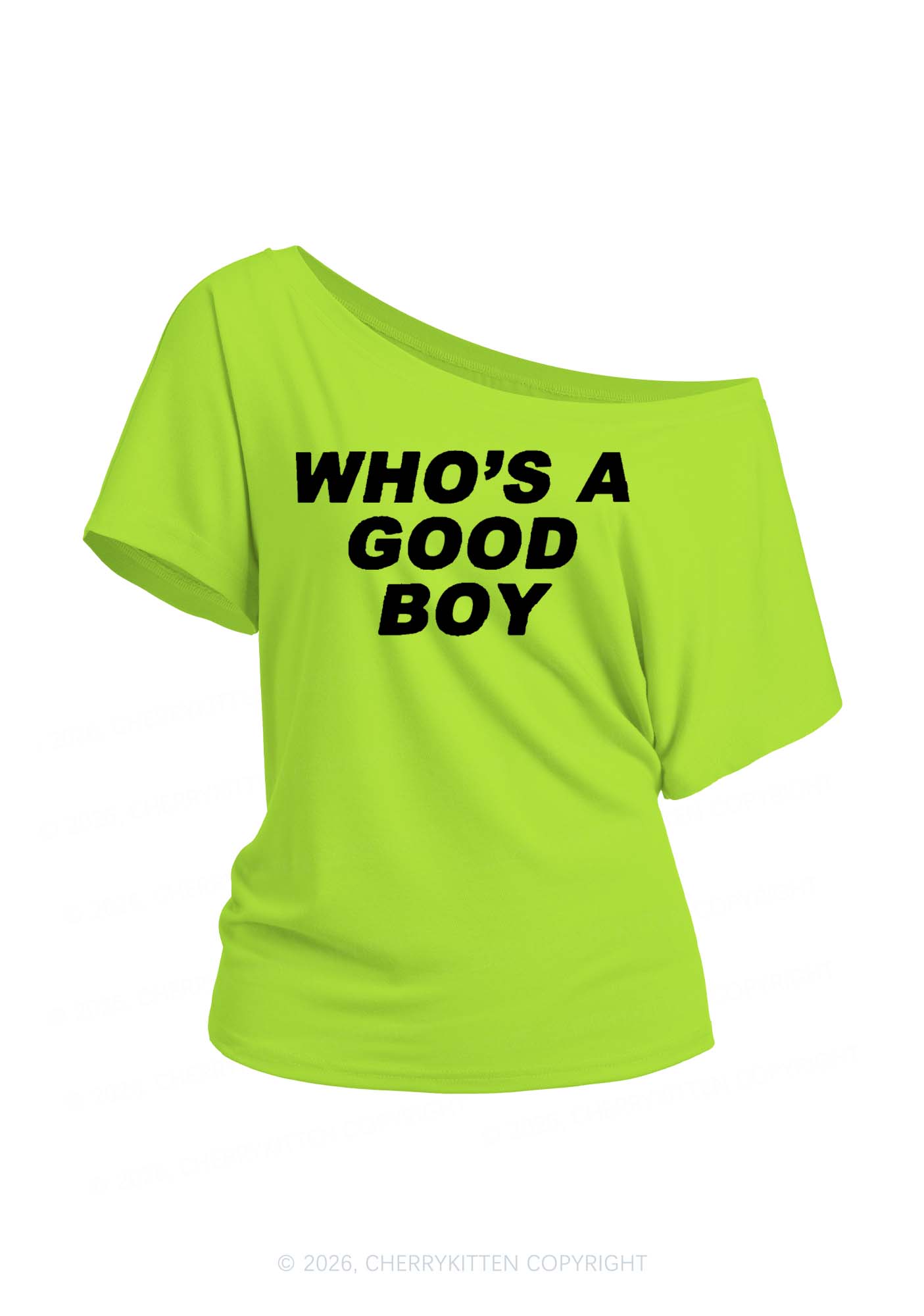 Whos A Good Boy Y2K Off Shoulder Tee Cherrykitten