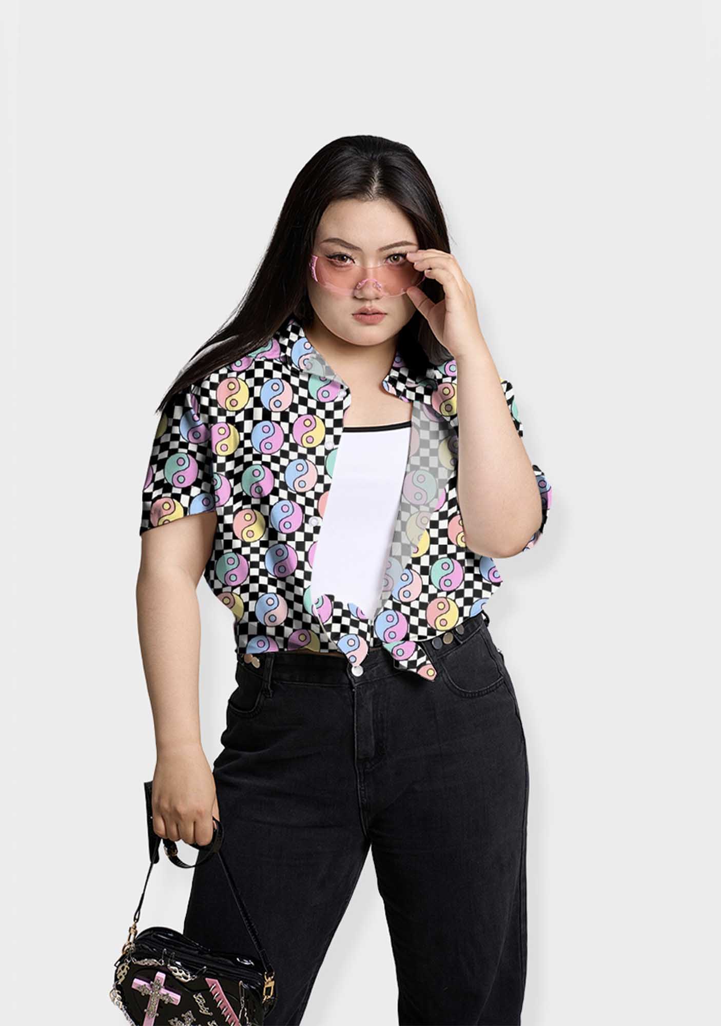 Ying Yang Checkerboard Print Shirts