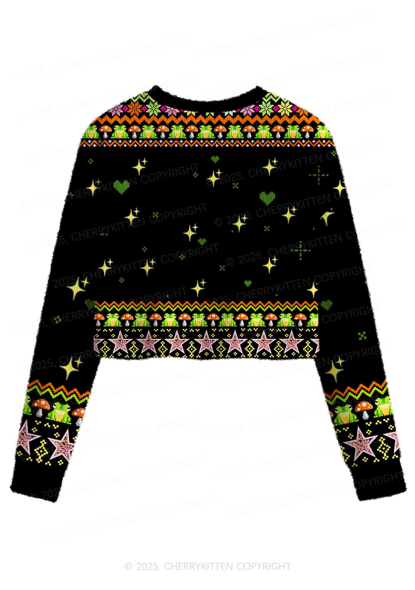 Tism Rizz Frog Y2K Christmas Crop Knit Sweatshirt Cherrykitten
