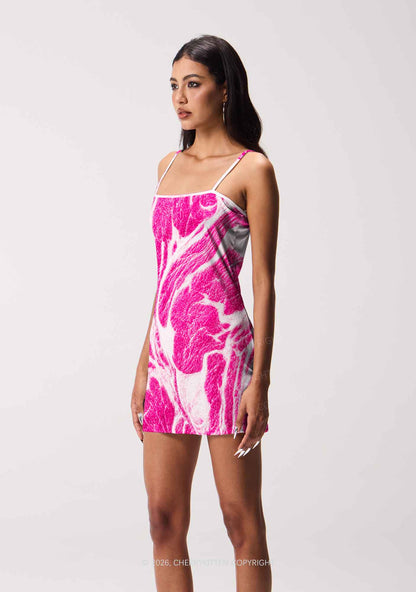 Halloween Pink Beef Texture Y2K Print Slip Dress Cherrykitten