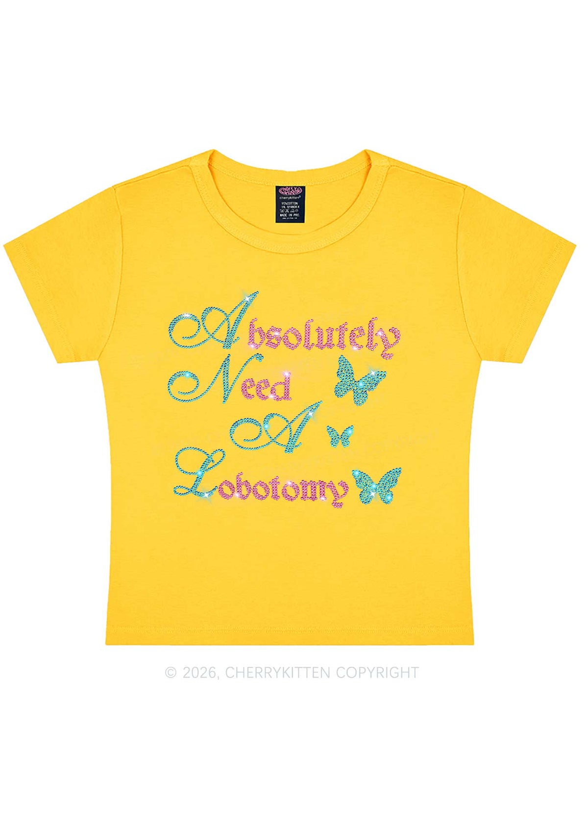 Rhinestone Absolutely Need A Lobotomy Y2K Baby Tee Cherrykitten