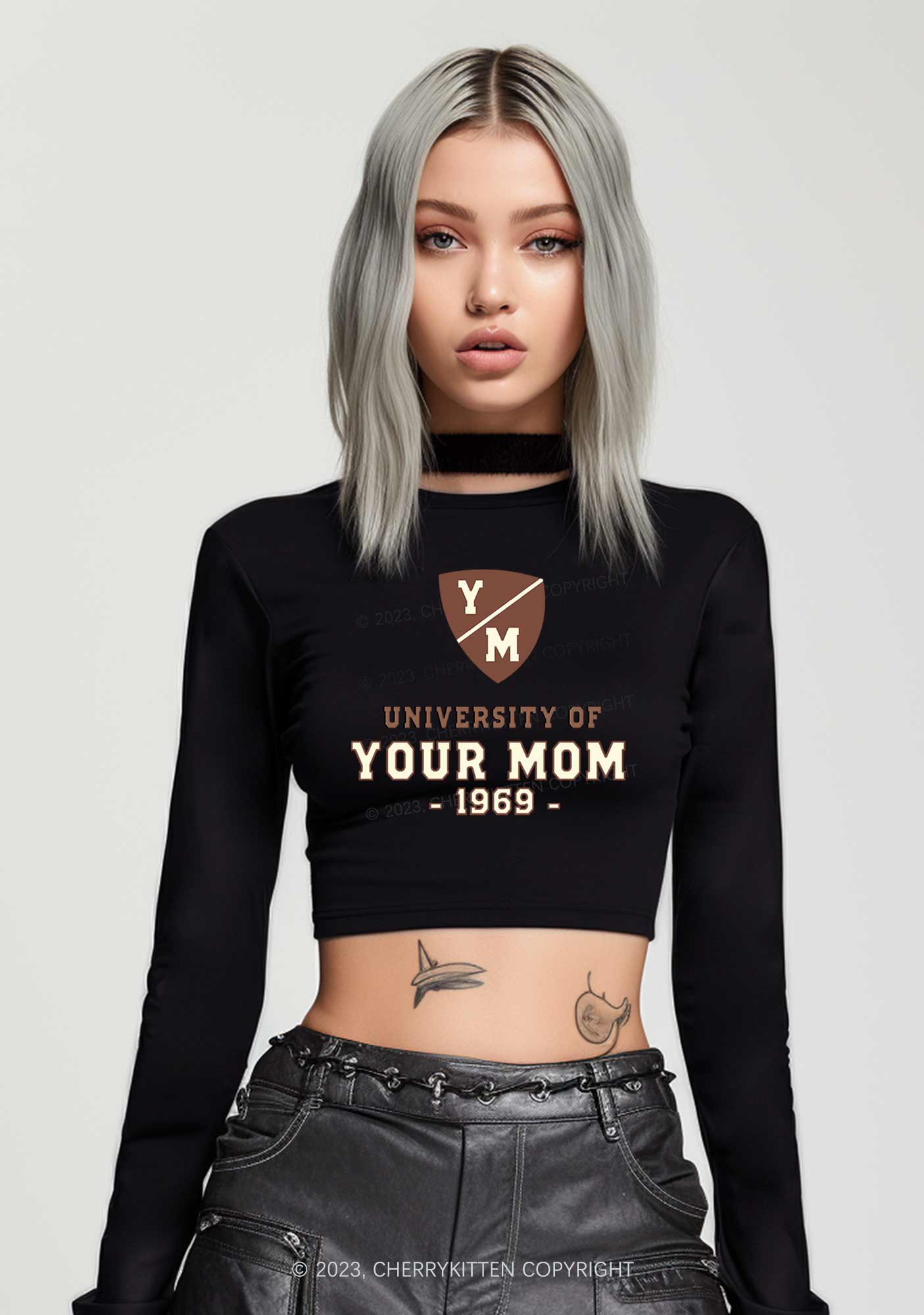 University Of Your Mom 1969 Long Sleeve Crop Top Cherrykitten