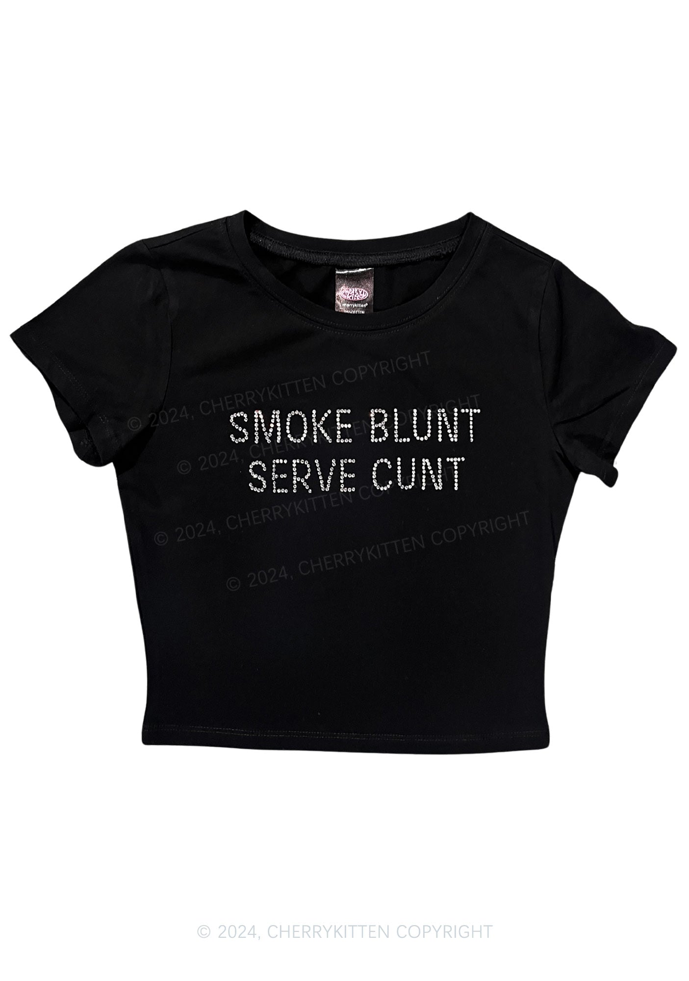 Rhinestone Smoke Blunt Y2K Baby Tee Cherrykitten