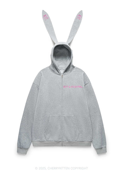 Rhinestone Stargirl Y2K Bunny Ear Zip Hoodie Cherrykitten