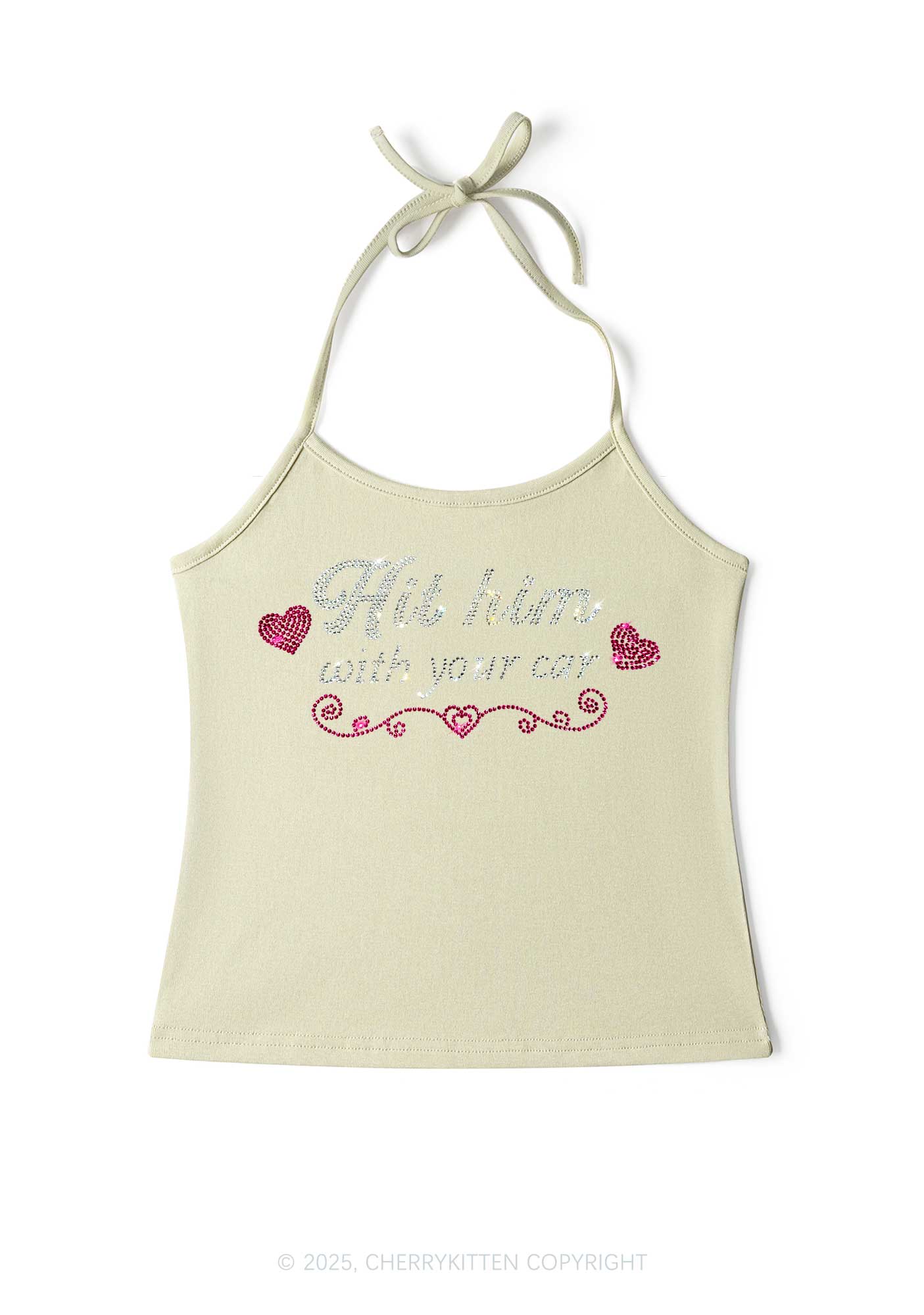 Rhinestone Hit Him Y2K Halter Neck Cami Cherrykitten