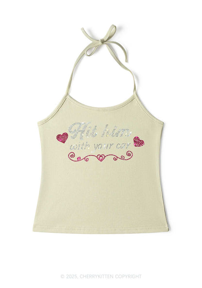 Rhinestone Hit Him Y2K Halter Neck Cami Cherrykitten
