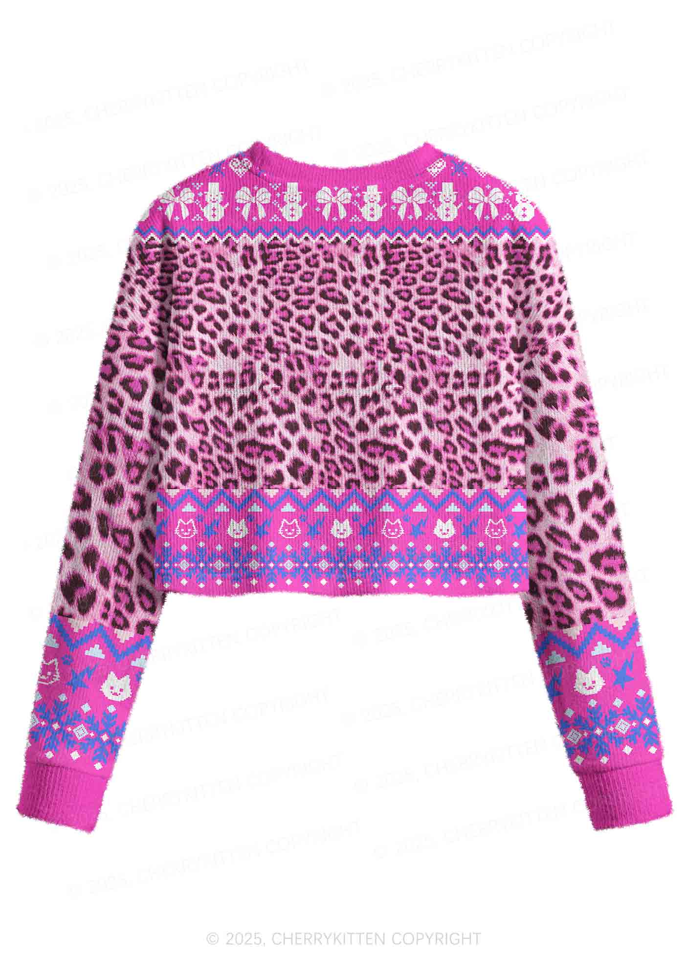 Lesbians Eat What Cat Pride Y2K Christmas Crop Knit Sweatshirt Cherrykitten