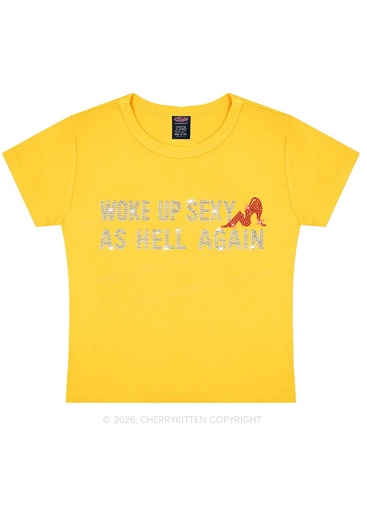 Rhinestone Woke Up Sexy Y2K Baby Tee Cherrykitten