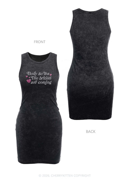 Rhinestone Body So Tea Y2K Washed Tank Dress Cherrykitten