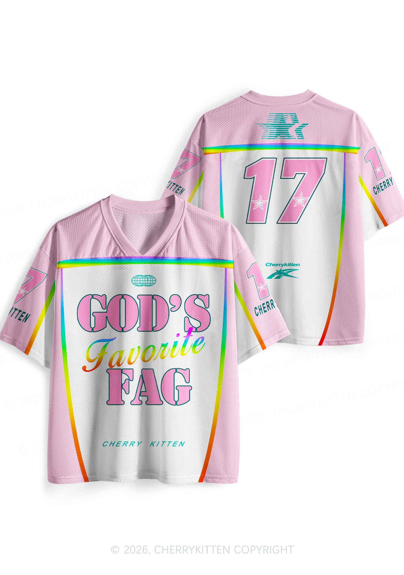 Rainbow Stripe Gods Favorite Fag Pride Y2K Sport Jersey Shirts Cherrykitten