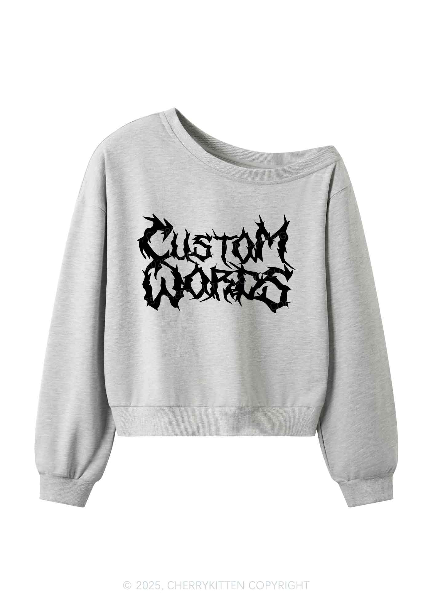 Custom Text Punk Font Y2K Off Shoulder Sweatshirts Cherrykitten