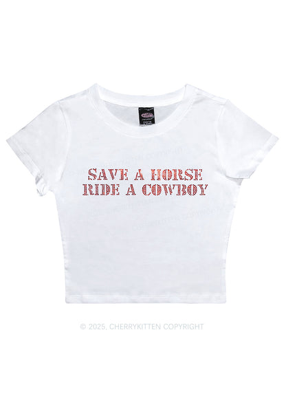 Rhinestone Save A Horse Ride A Cowboy Y2K Baby Tee Cherrykitten