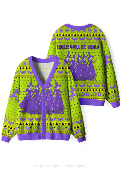 Halloween Girls Will Be Girls Y2K Christmas Cardigan Knit Sweatshirt Cherrykitten