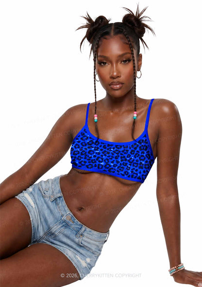 Royal Blue Leopard Y2K Print Super Crop Cami Cherrykitten