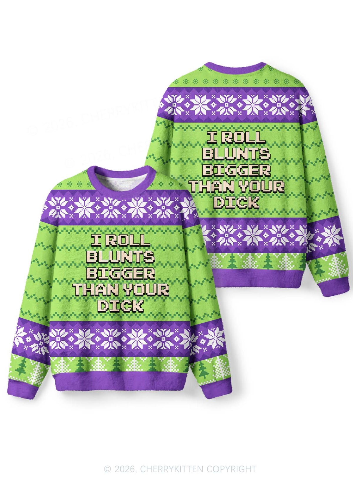 I Roll Blunts Y2K Christmas Knit Sweatshirt Cherrykitten