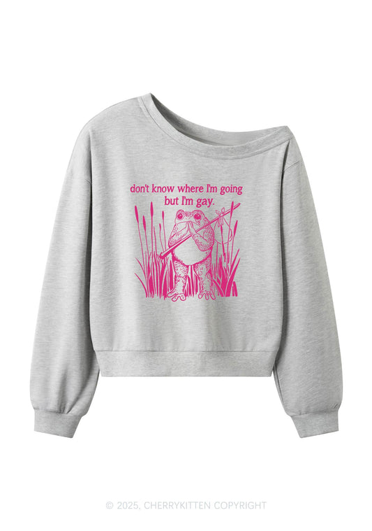 But I Am Gay Frog Pride Y2K Off Shoulder Sweatshirts Cherrykitten