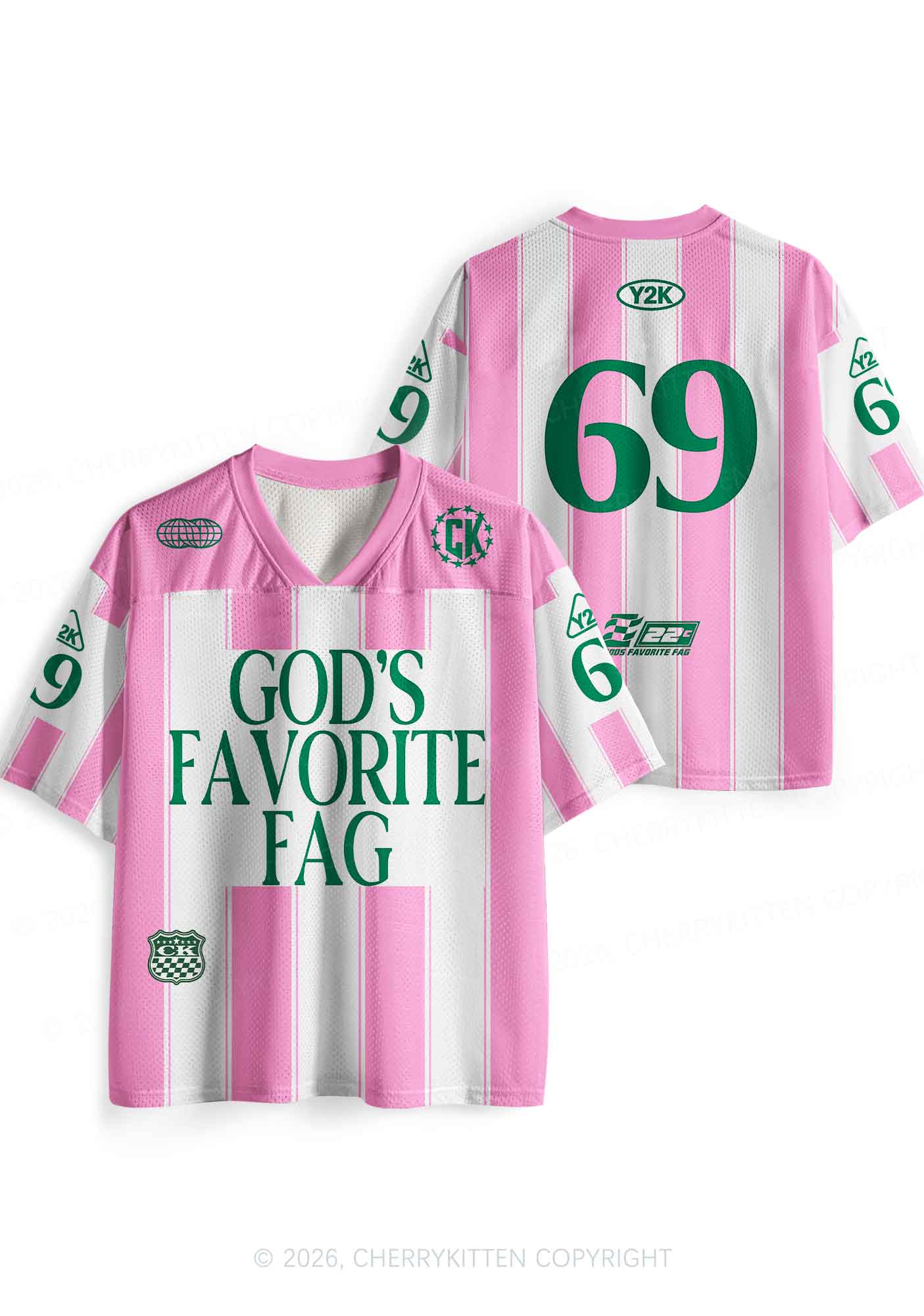 Deep Green Gods Favorite Fag Pride Y2K Sport Jersey Shirts Cherrykitten