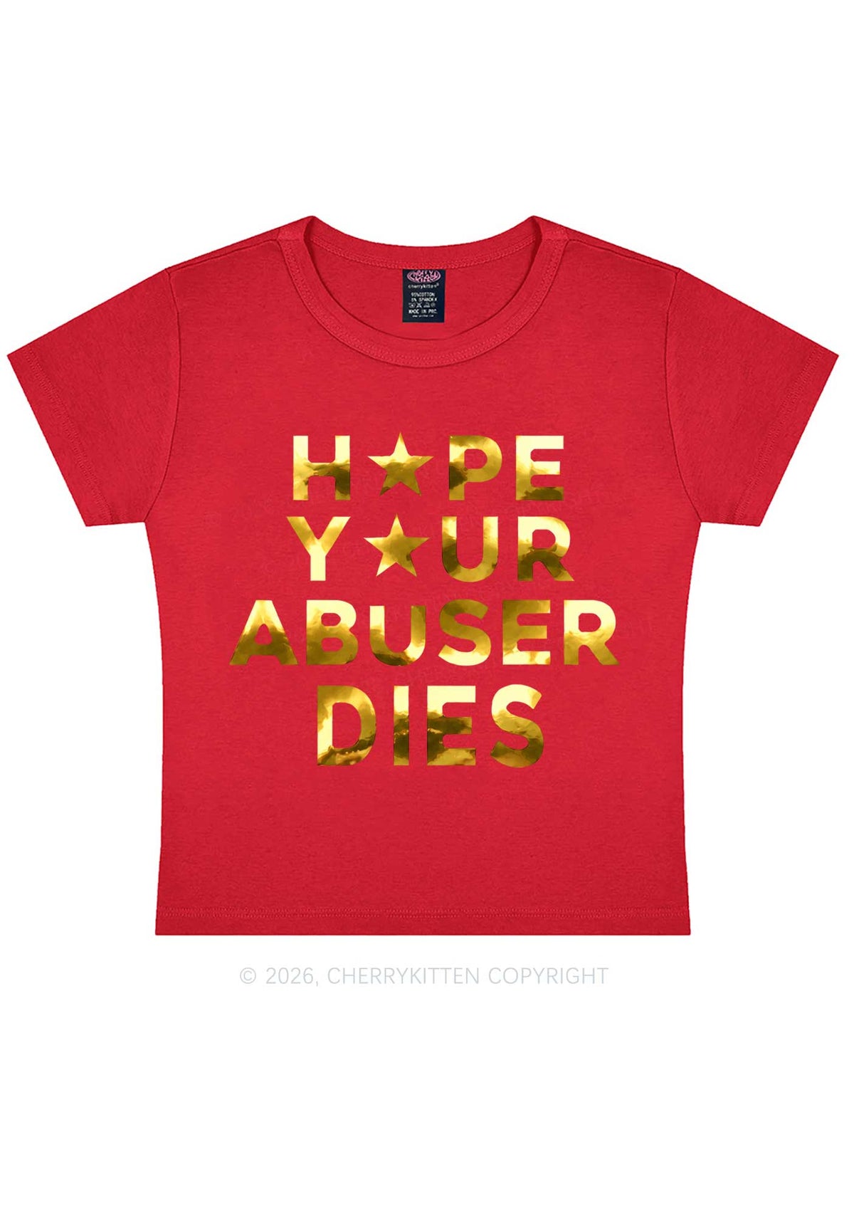 Abuser Dies Silver Foil Printed Y2K Baby Tee Cherrykitten