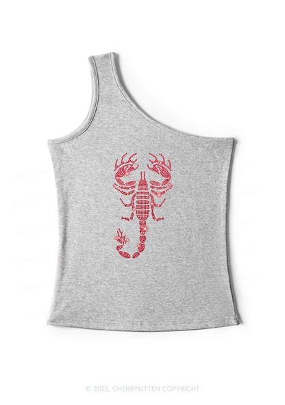 Rhinestone Red Scorpion Y2K One Shoulder Tank Top Cherrykitten