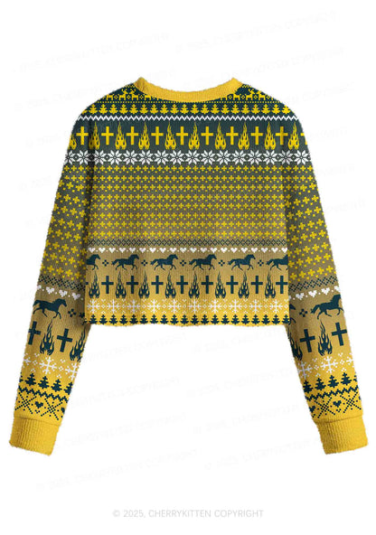 Yellow K Pony Y2K Christmas Crop Knit Sweatshirt Cherrykitten