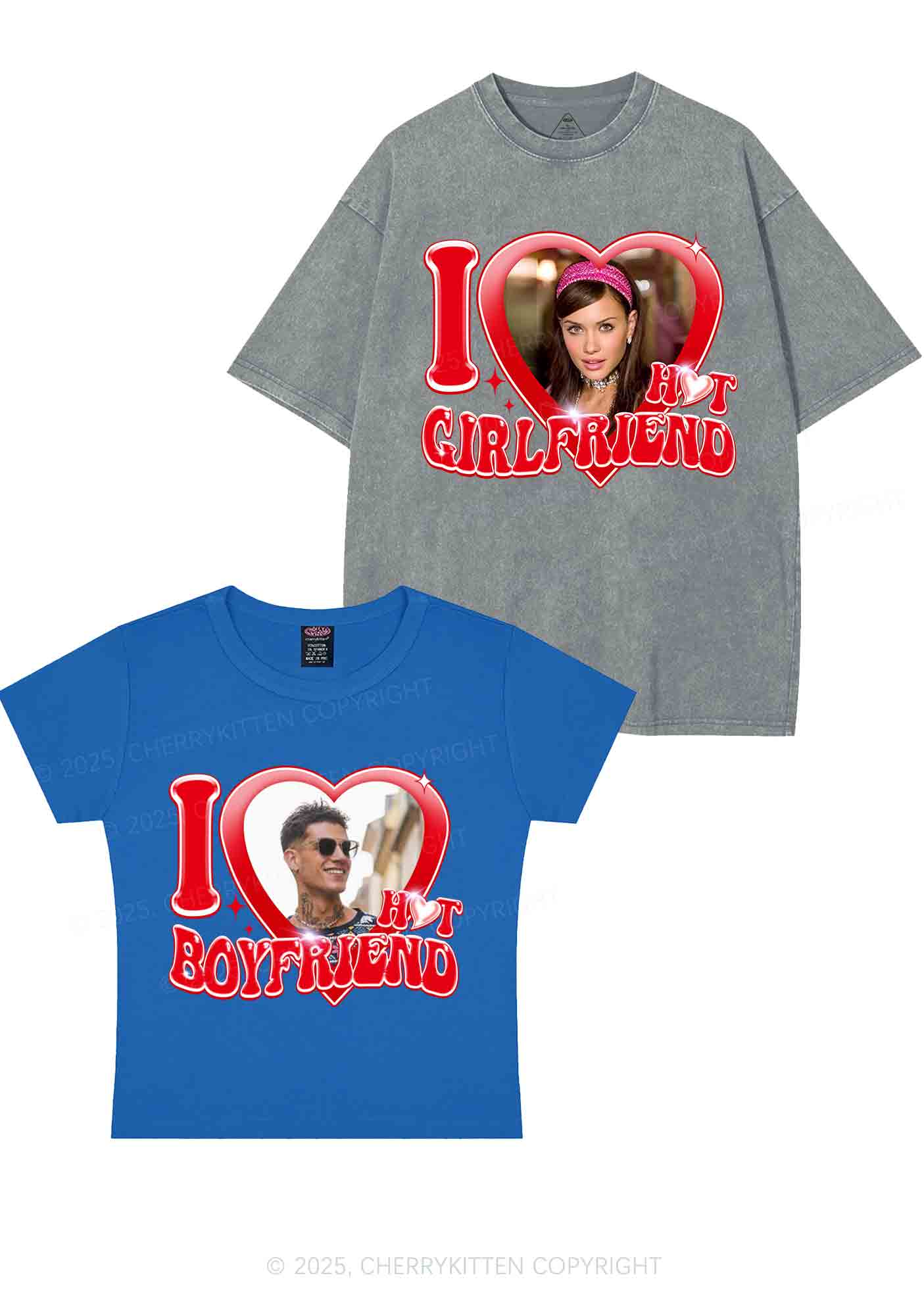 Custom I Love My Hot GF BF Y2K Valentine's Day Couple Shirt Cherrykitten