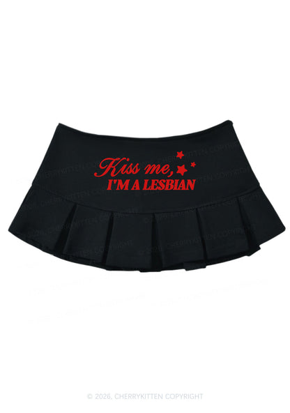 Kiss Me Im A Lesbian Pride Y2K Mini Pleated Skirts Cherrykitten