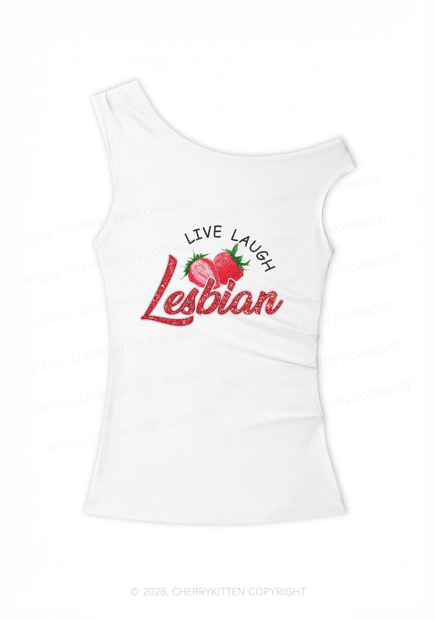 Live Laugh Lesbian Pride Y2K Off Shoulder Tank Top Cherrykitten