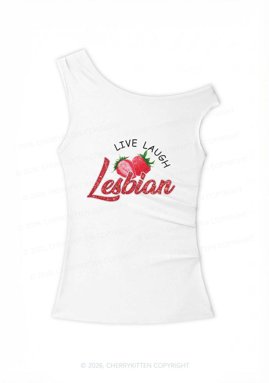 Live Laugh Lesbian Pride Y2K Off Shoulder Tank Top Cherrykitten