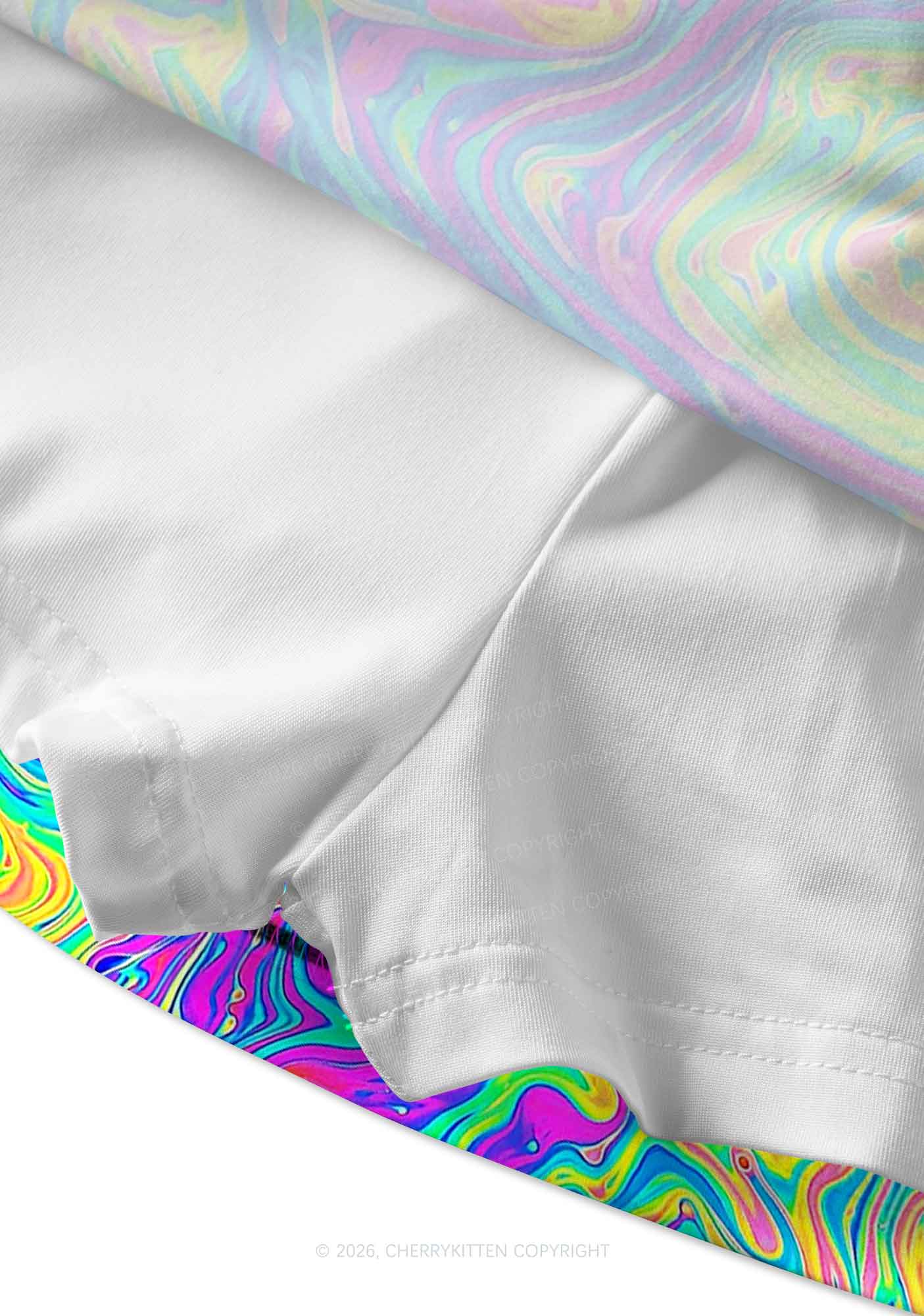 Rainbow Fluid Swirl Y2K Print Mini Skirt Cherrykitten