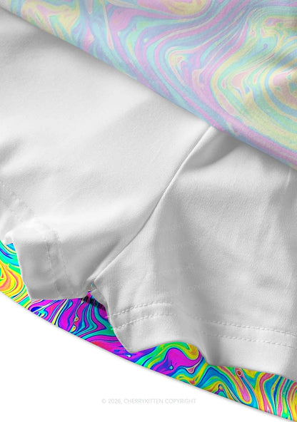 Rainbow Fluid Swirl Y2K Print Mini Skirt Cherrykitten